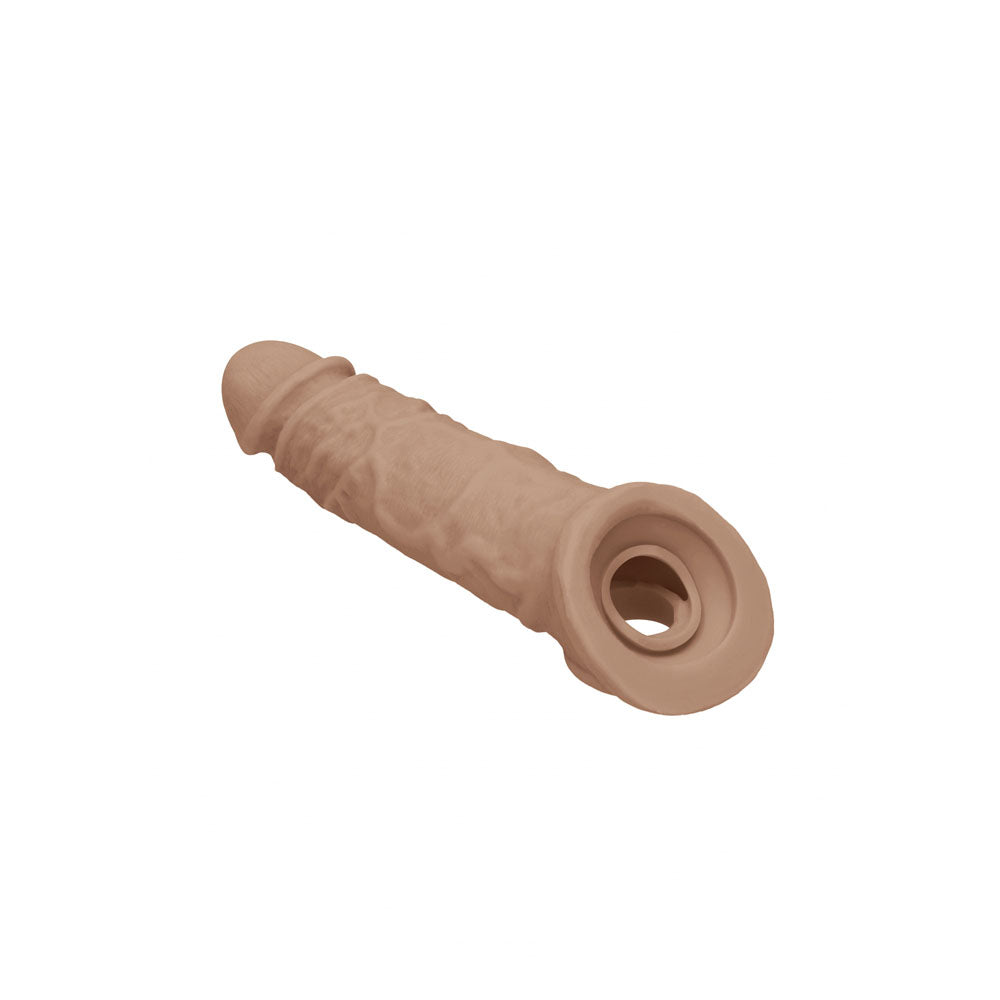 REALROCK 8 Realistic Penis Extender with Rings - Tan - Tan 20.3 cm Penis Extension Sleeve - REA106TAN