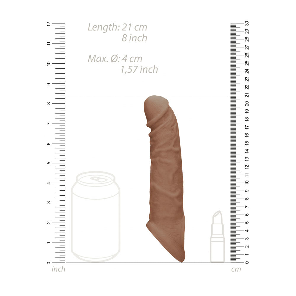 REALROCK 8 Realistic Penis Extender with Rings - Tan - Tan 20.3 cm Penis Extension Sleeve - REA106TAN