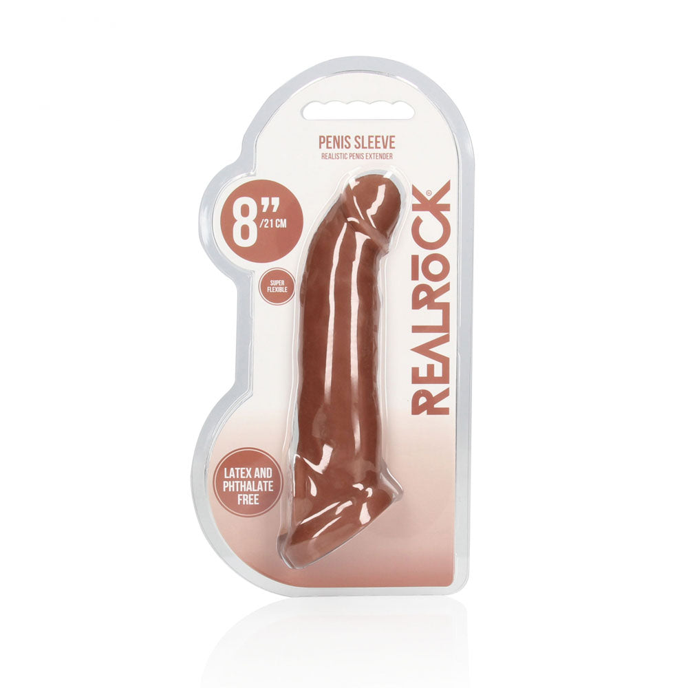 REALROCK 8 Realistic Penis Extender with Rings - Tan - Tan 20.3 cm Penis Extension Sleeve - REA106TAN