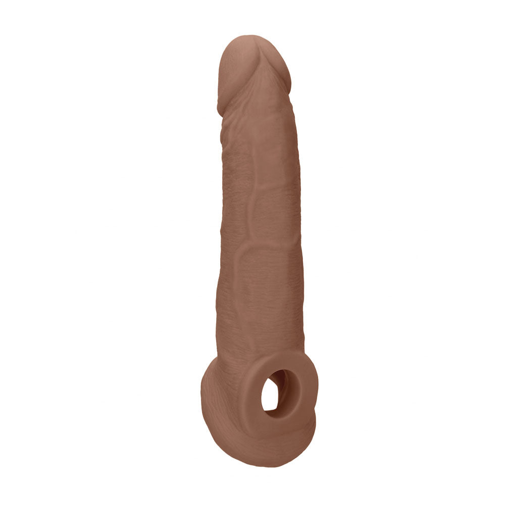 REALROCK 9 Realistic Penis Extender with Rings - Tan - Tan 22.9 cm Penis Extension Sleeve - REA107TAN