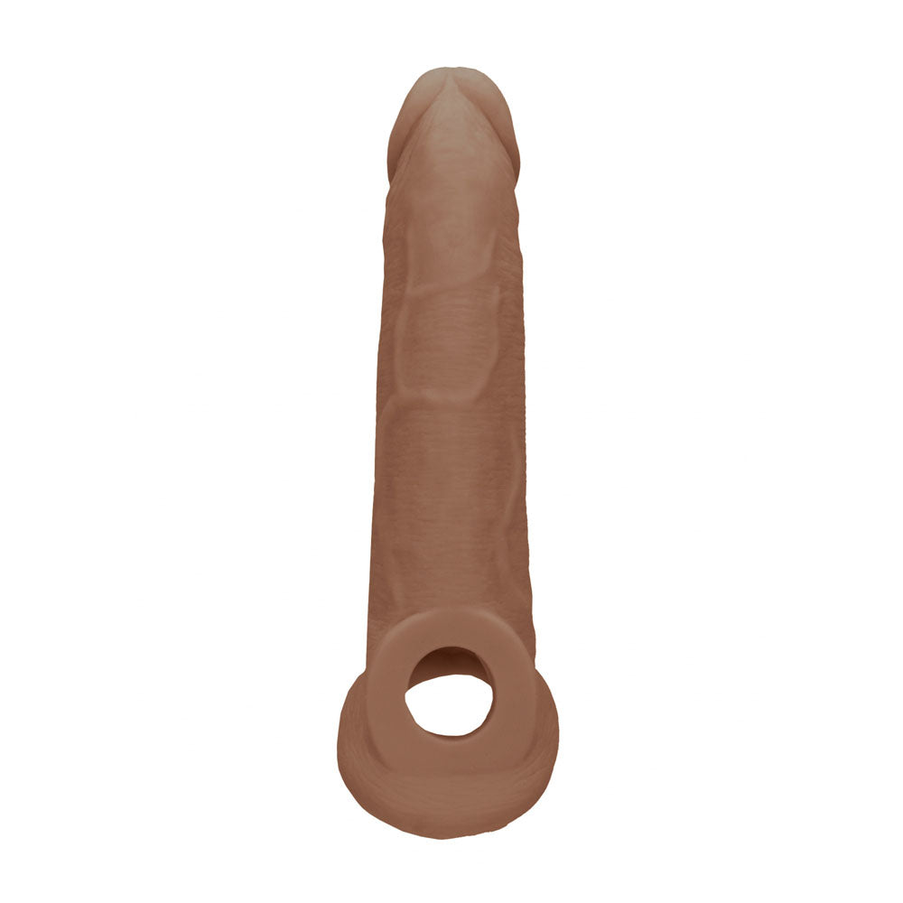 REALROCK 9 Realistic Penis Extender with Rings - Tan - Tan 22.9 cm Penis Extension Sleeve - REA107TAN