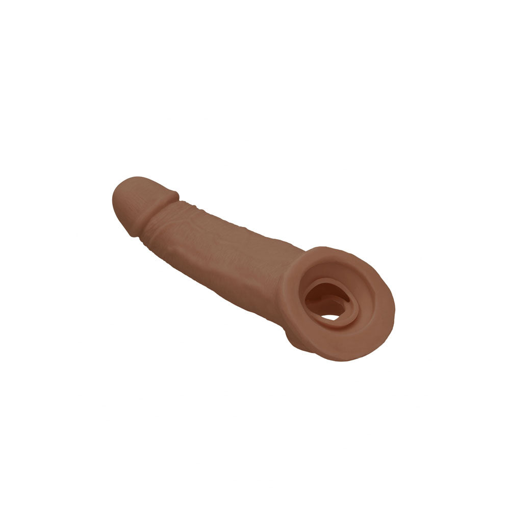 REALROCK 9 Realistic Penis Extender with Rings - Tan - Tan 22.9 cm Penis Extension Sleeve - REA107TAN