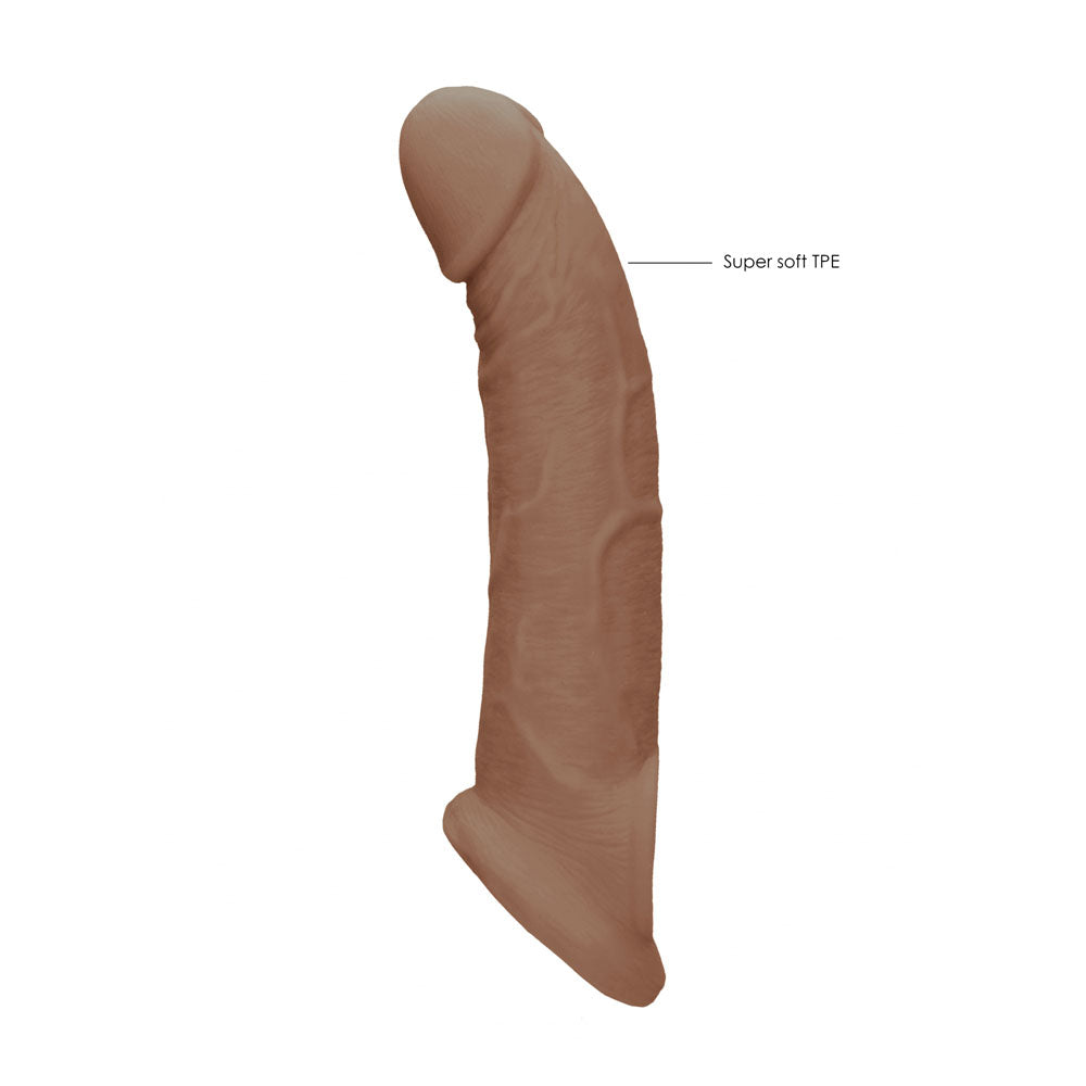 REALROCK 9 Realistic Penis Extender with Rings - Tan - Tan 22.9 cm Penis Extension Sleeve - REA107TAN