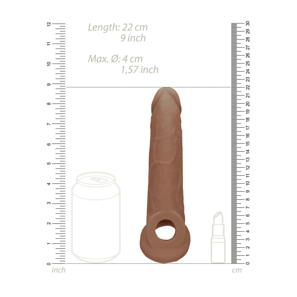 REALROCK 9 Realistic Penis Extender with Rings - Tan - Tan 22.9 cm Penis Extension Sleeve - REA107TAN