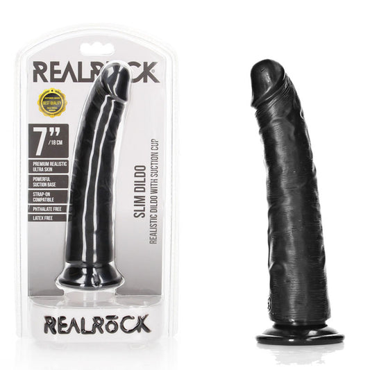 REALROCK Realistic Slim Dildo with Suction Cup - 18cm - Black 18 cm (7) Dong-REA114BLK
