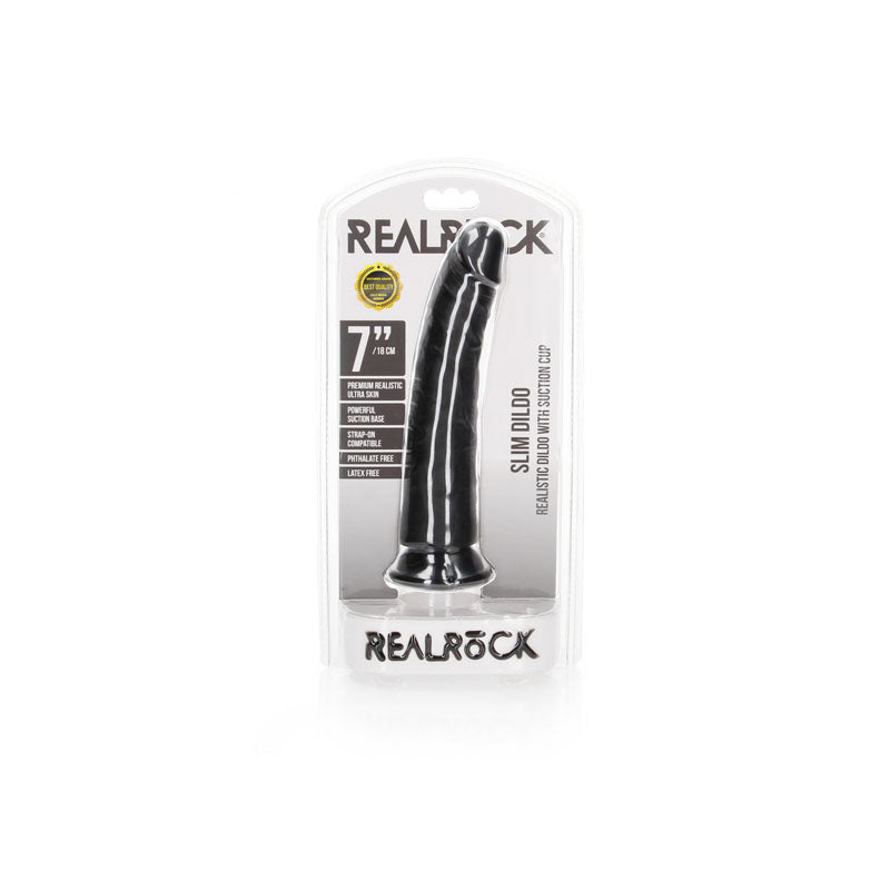 REALROCK Realistic Slim Dildo with Suction Cup - 18cm - Black 18 cm (7) Dong-REA114BLK