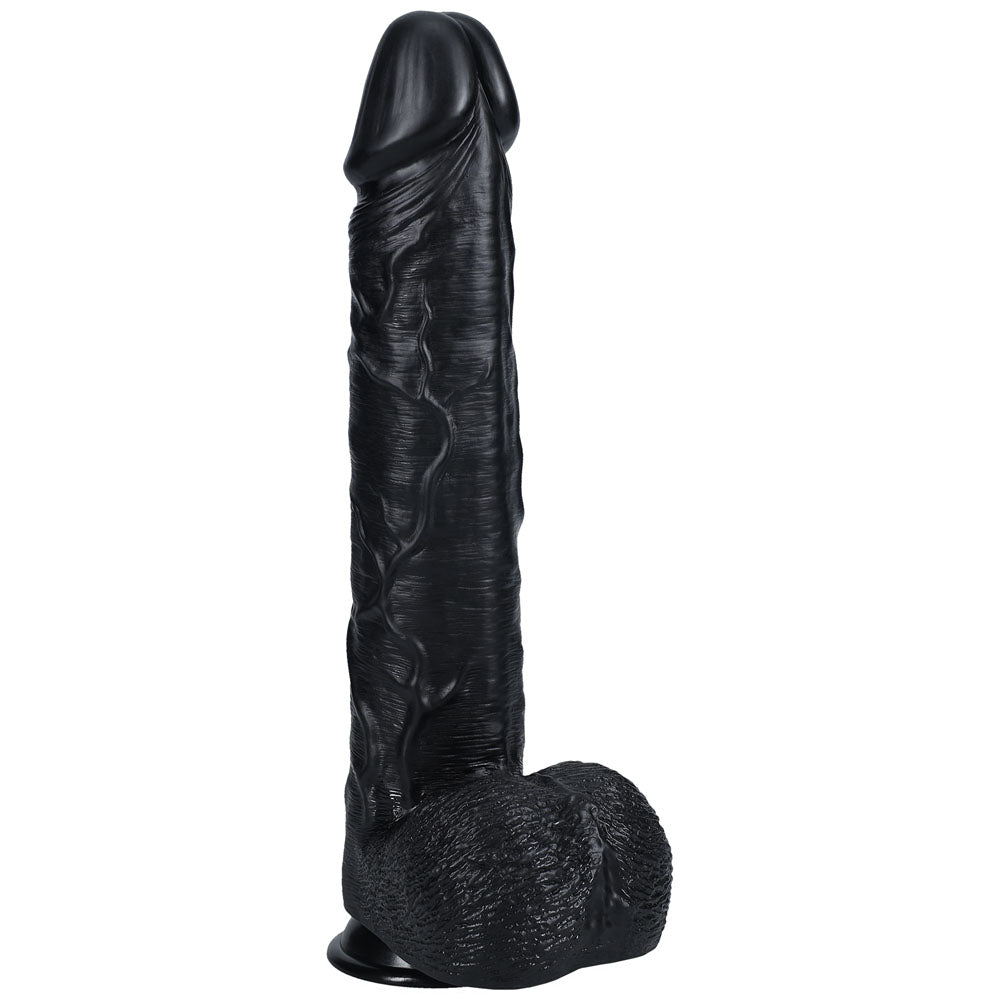 REALROCK 38cm Extra Long Dildo with Balls - Black - Black 38 cm (15) Extra Long Dong - REA165BLK