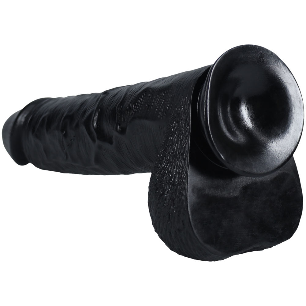 REALROCK 38cm Extra Long Dildo with Balls - Black - Black 38 cm (15) Extra Long Dong - REA165BLK