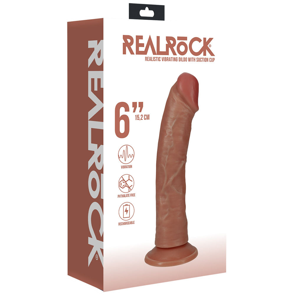 REALROCK 15cm Vibrating Cock - Tan - Tan 15.2 cm (6) USB Rechargeable Vibrating Dong-REA187TAN