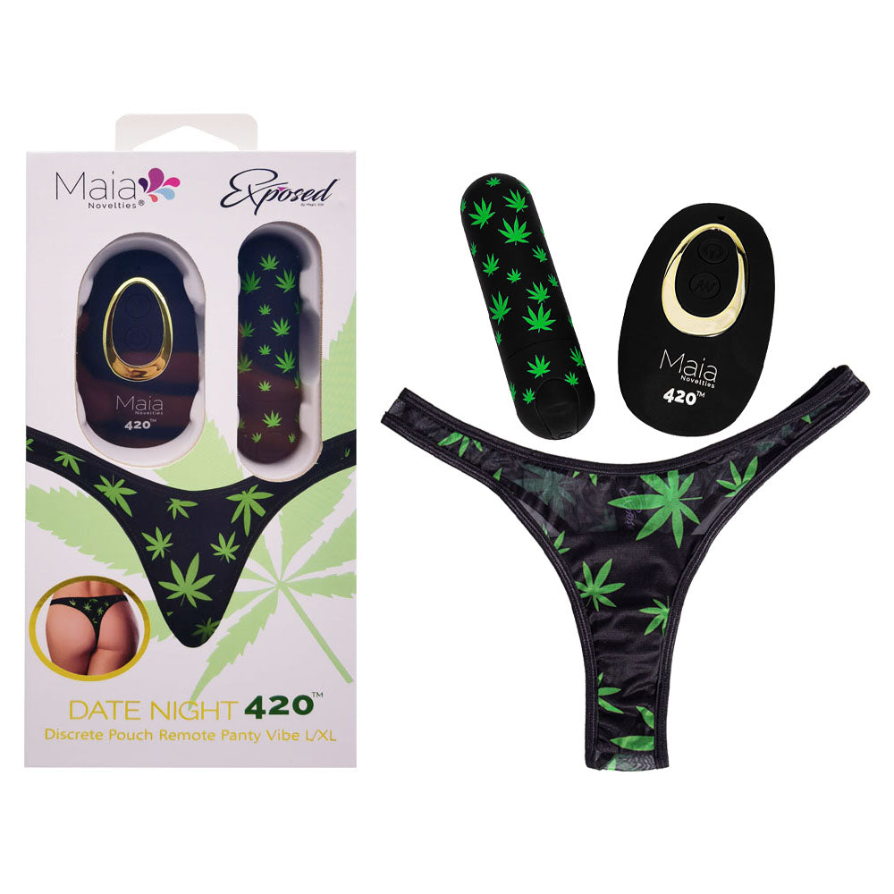 Maia DATE NIGHT 420 PANTY VIBE - S/M - Black S/M 420 Panty with Black USB Rechargeable Bullet & Remote-RM330-LF4-SM