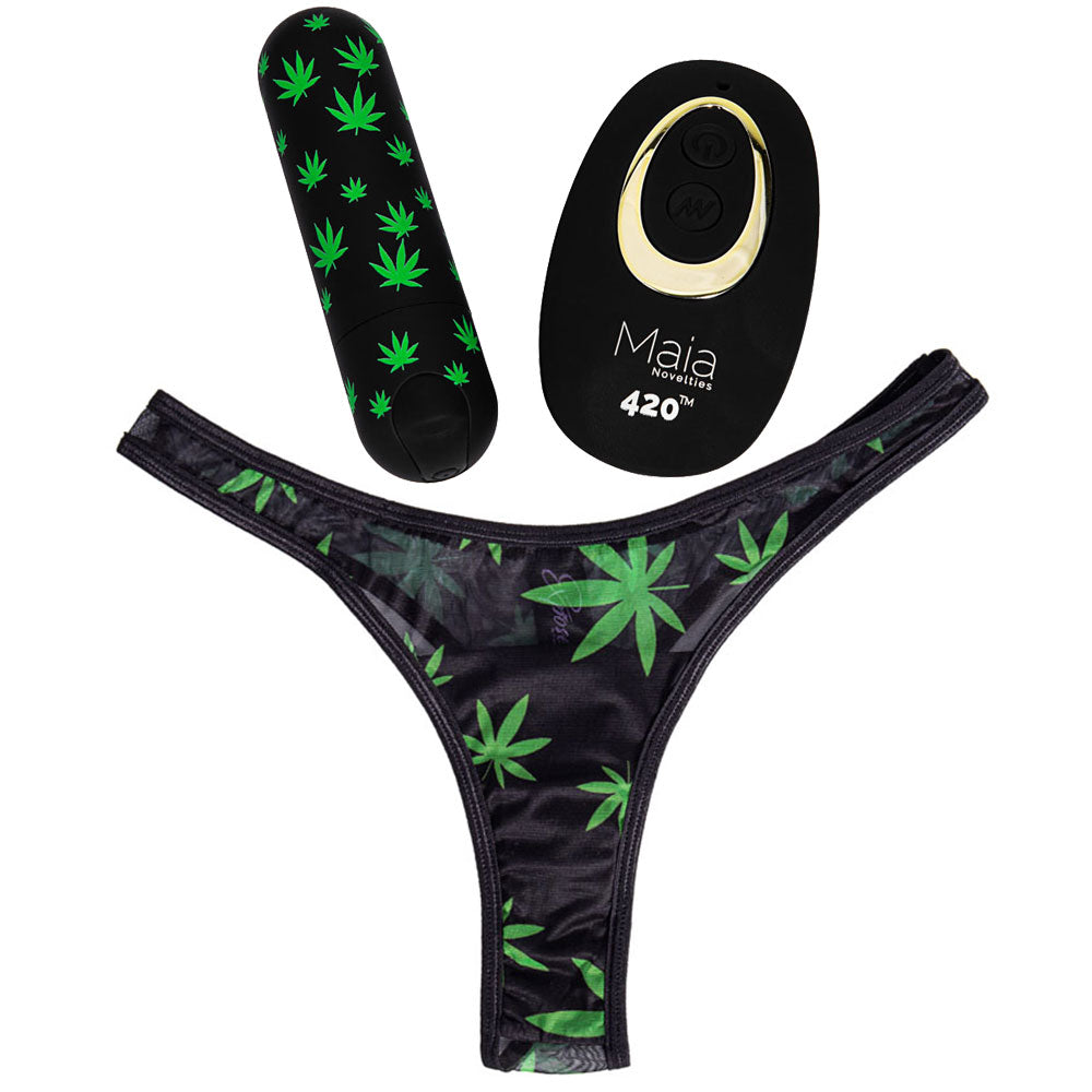 Maia DATE NIGHT 420 PANTY VIBE - S/M - Black S/M 420 Panty with Black USB Rechargeable Bullet & Remote-RM330-LF4-SM
