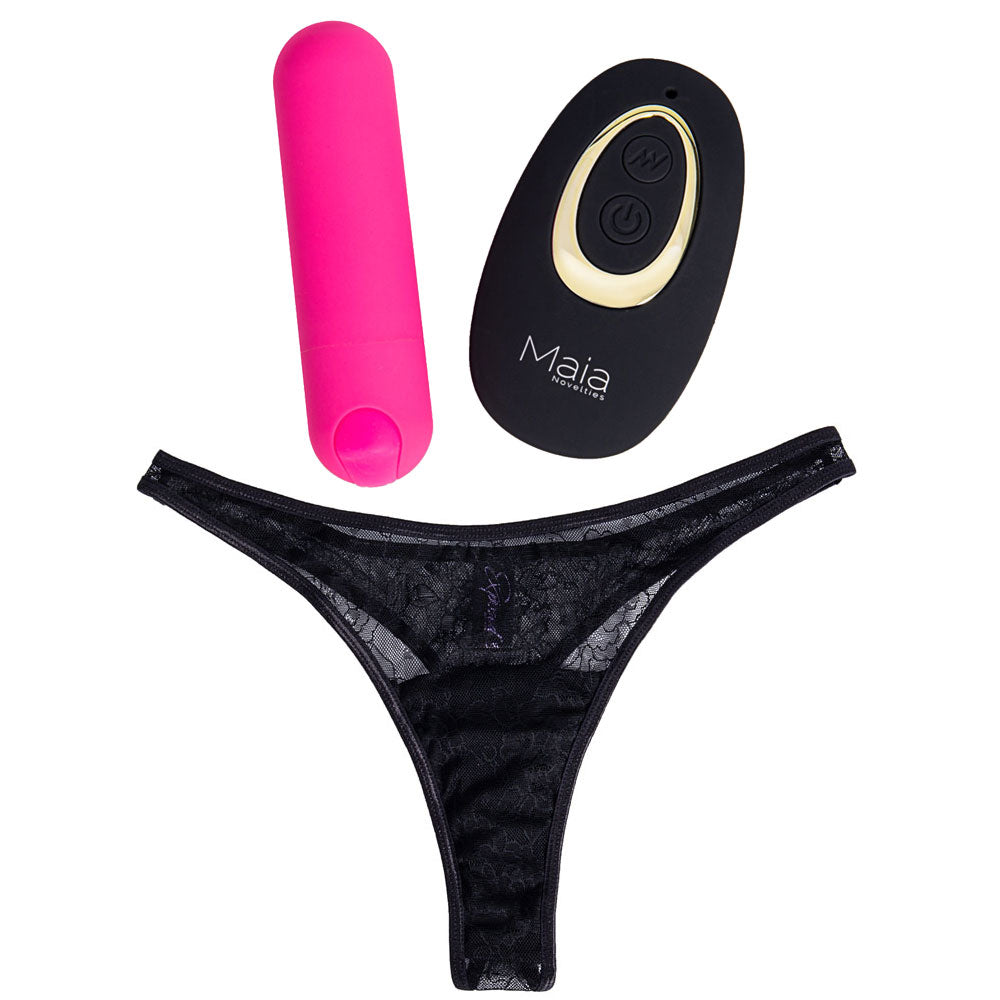Maia DATE NIGHT PANTY VIBE - S/M - Black S/M Panty with Pink USB Rechargeable Bullet & Remote-RM330-PK-SM
