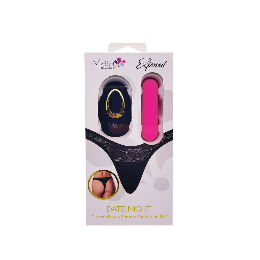 Maia DATE NIGHT PANTY VIBE - S/M - Black S/M Panty with Pink USB Rechargeable Bullet & Remote-RM330-PK-SM