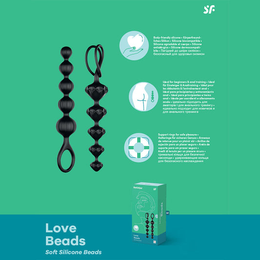 Satisfyer Love Beads - Black 20.5 cm Anal Beads - Set of 2-SATBEAD-B