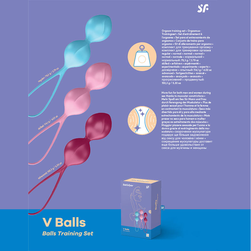 Satisfyer V Balls - Coloured Weighted Kegel Balls - Set of 3-SATLB-H