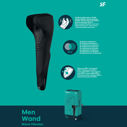 Satisfyer Men Wand - Black USB Rechargeable Vibrating Masturbator Wand-SATMENWAND