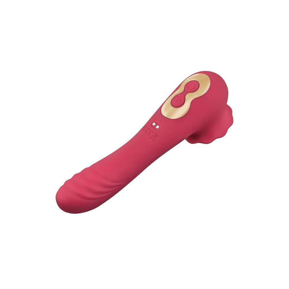Secret Kisses ROSEGASM ROSE QUAKE - Red 18.8 cm USB Rechargeable Dual Ended Tapping Vibrator-SK1048