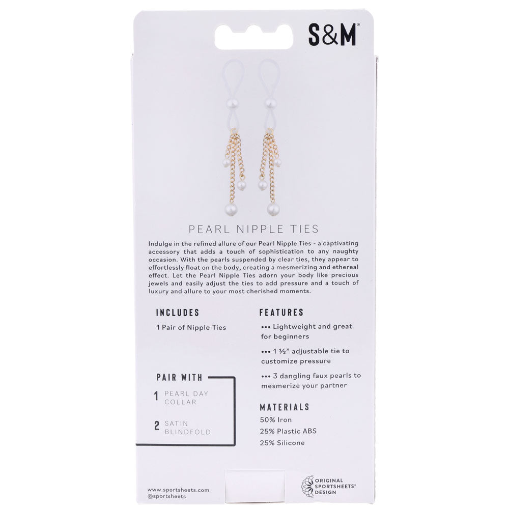 Sex & Mischief Pearl Nipple Ties - Gold/Pearl Nipple Restraints - Set of 2-SS09858