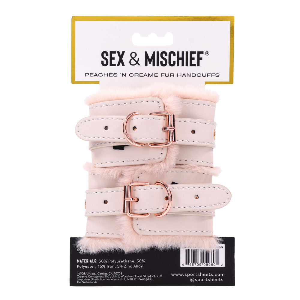 Sex & Mischief Peaches n CreaMe Fur Handcuffs - Peach Restraints-SS09960