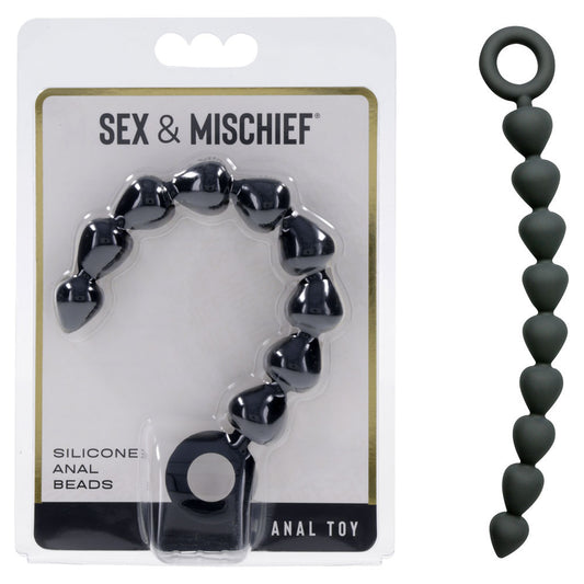 Sex & Mischief Silicone Anal Beads - Black - Black 22.9 cm Anal Beads-SS10074