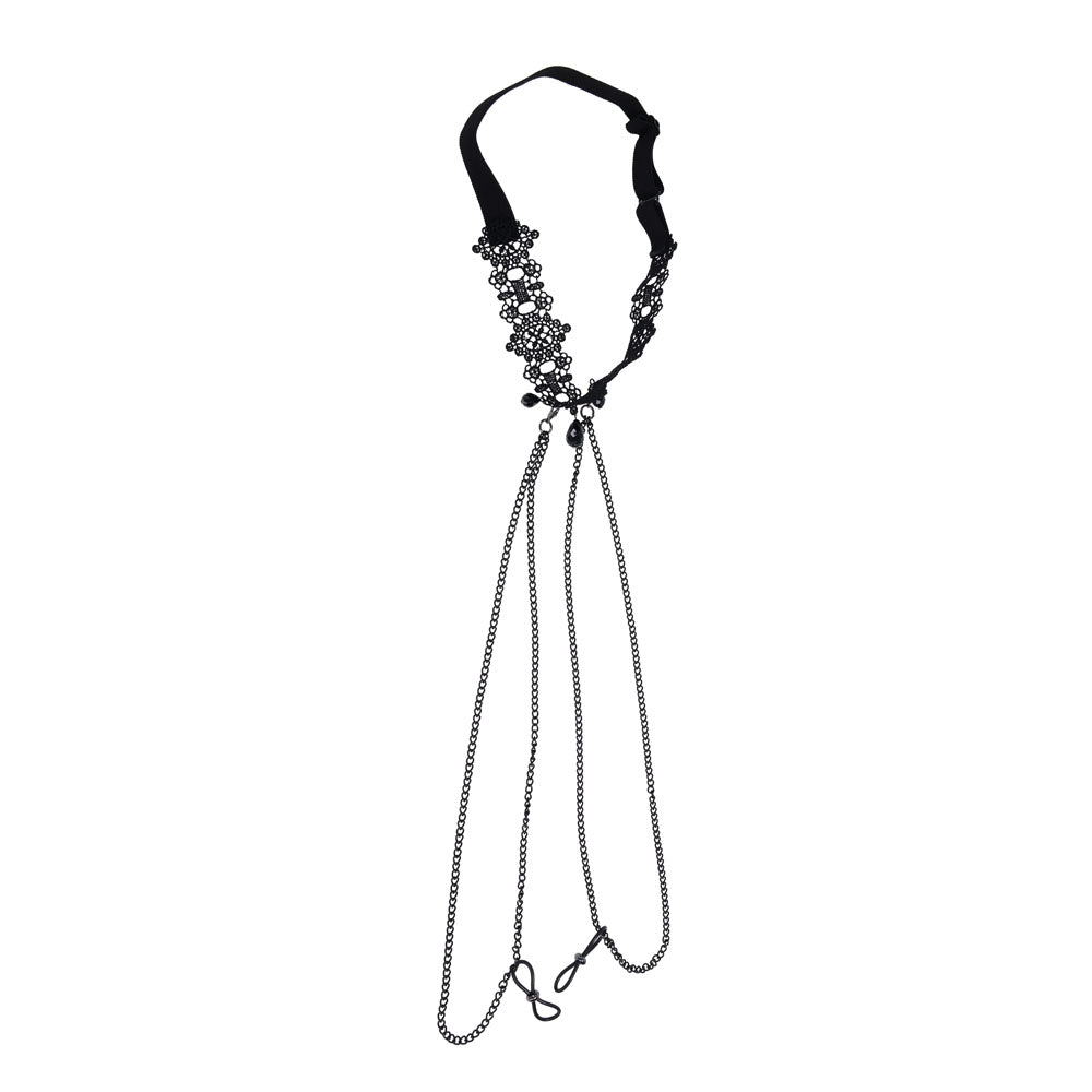 Sex & Mischief Lace Collar with Nipple Ties - Black Neck and Nipple Restraints-SS10104