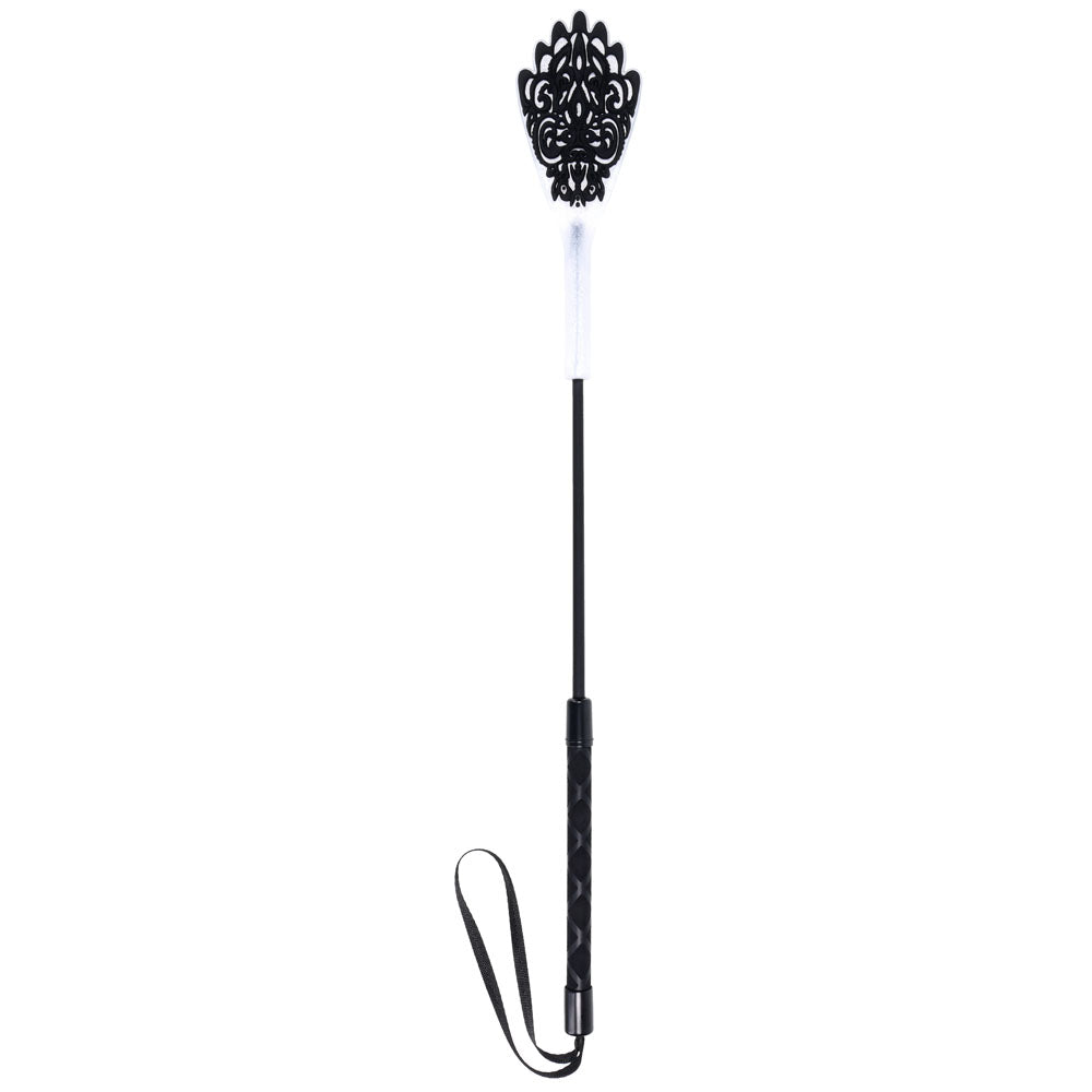 Sex & Mischief Lace Silicone Crop - Black/White 50 cm Crop Whip-SS10108