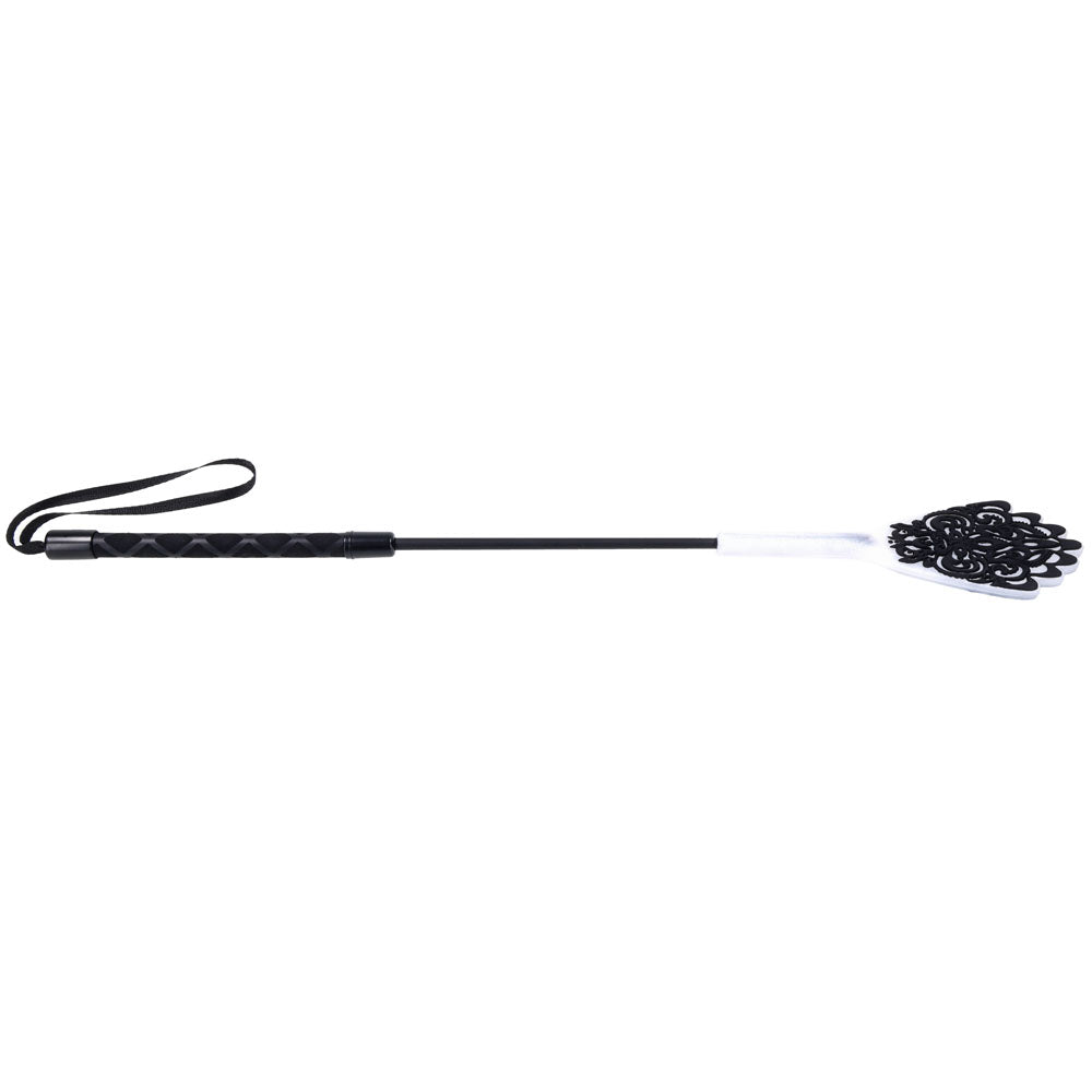 Sex & Mischief Lace Silicone Crop - Black/White 50 cm Crop Whip-SS10108