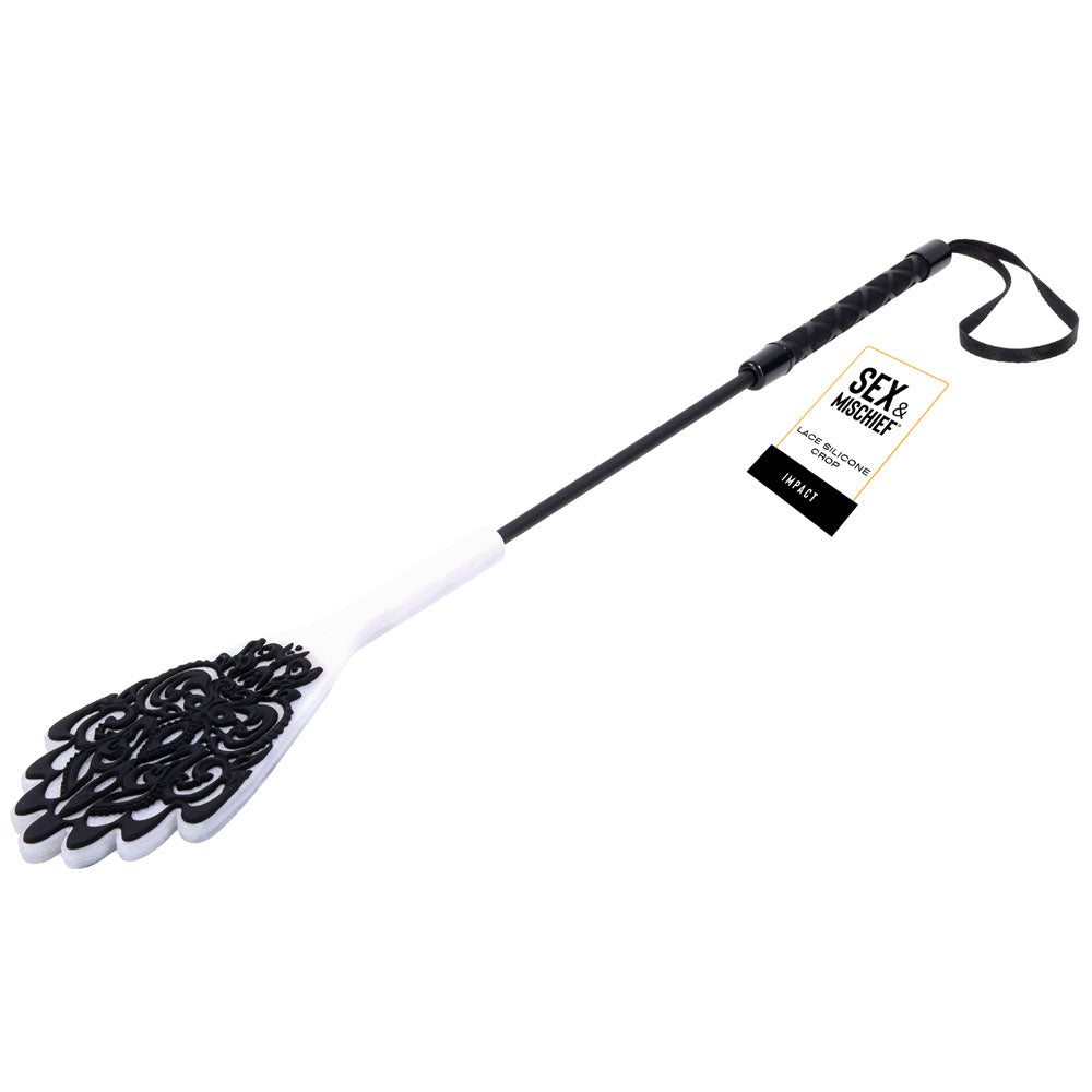 Sex & Mischief Lace Silicone Crop - Black/White 50 cm Crop Whip-SS10108