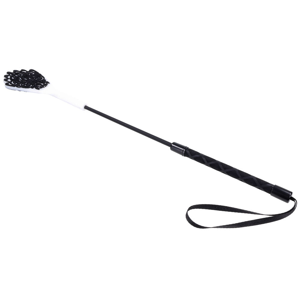 Sex & Mischief Lace Silicone Crop - Black/White 50 cm Crop Whip-SS10108