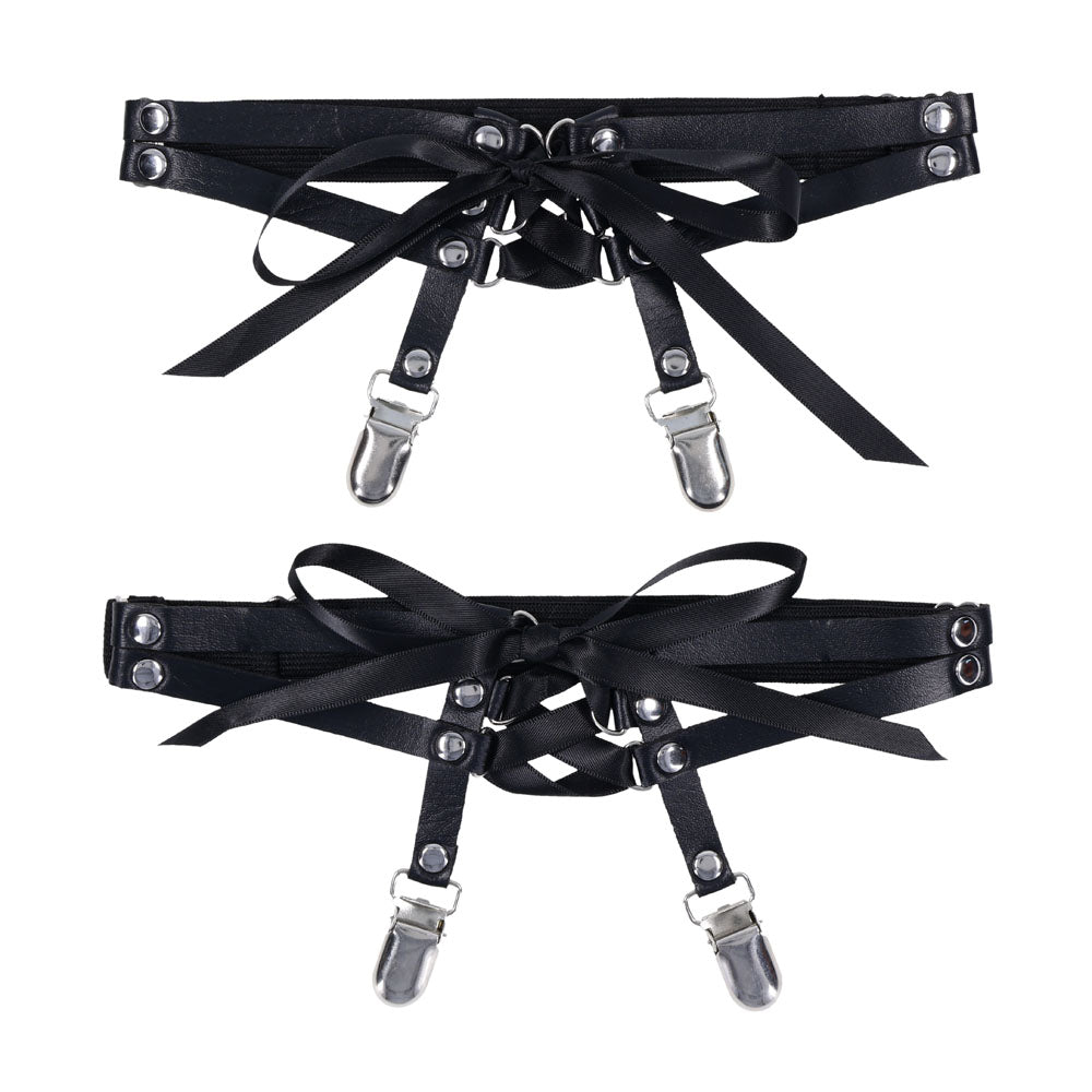 Sex & Mischief Laced Up Garters - Black Garters-SS10113