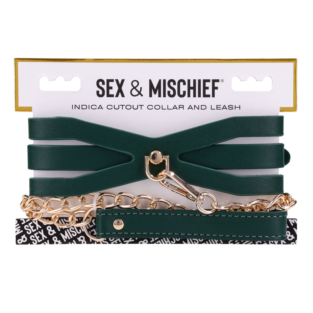 Sex & Mischief Indica Cutout Collar and Leash - Green/Gold Restraint-SS10216