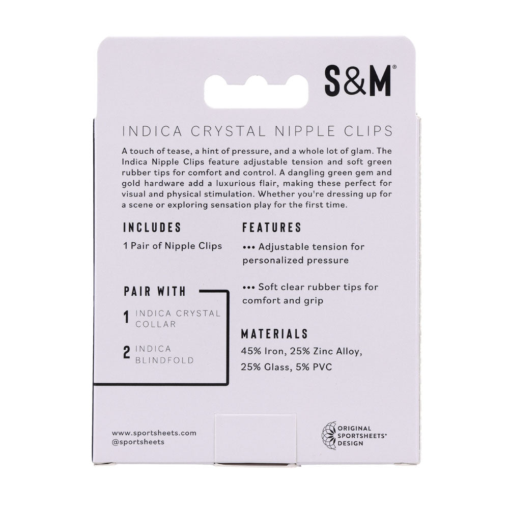 Sex & Mischief Indica Crystal Nipple Clips - Gold Nipple Clips with Emerald Gems-SS10218