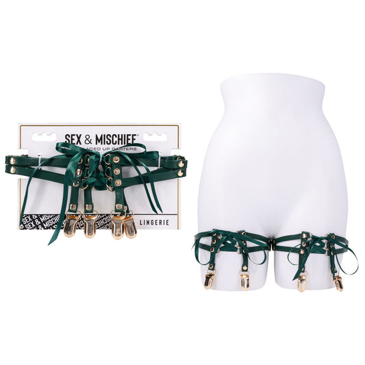 Sex & Mischief Indica Laced Up Garters - Green/Gold Garters - Set of 2-SS10224