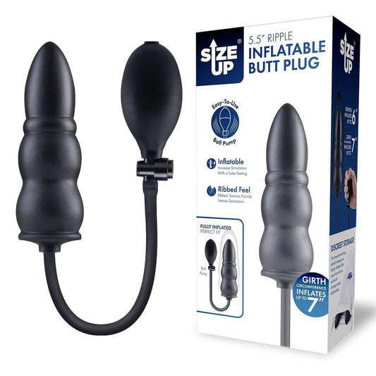Size Up 5.5 Inch Ripple Inflatable Butt Plug - Black 15.2 cm Inflatable Butt Plug-SU108