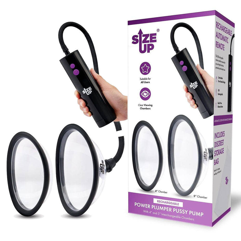 Size Up Rechargeable Power Plumper Pussy Pump - Clear USB Rechargeable Vagina Pump with Interchangeable Chambers-SU111
