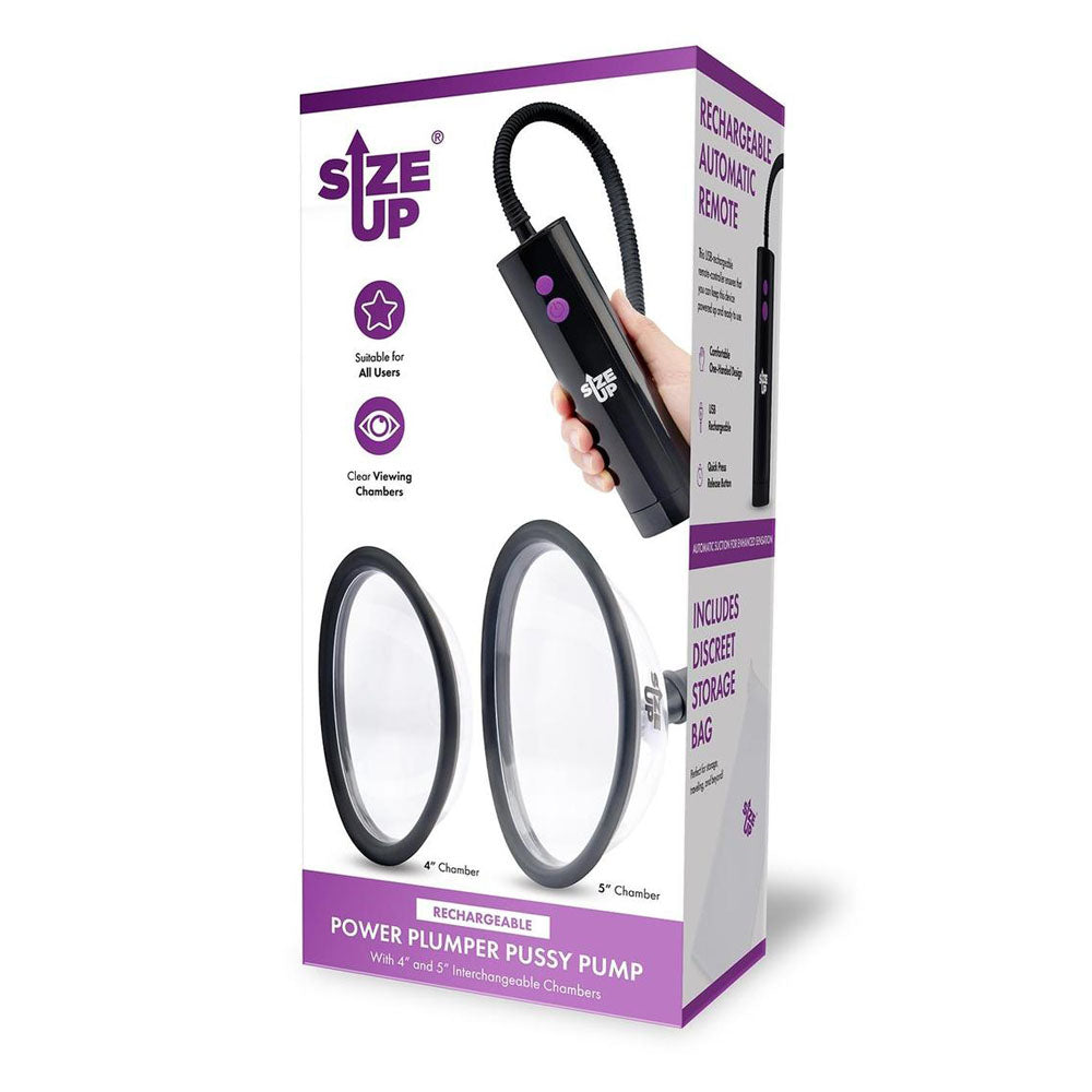 Size Up Rechargeable Power Plumper Pussy Pump - Clear USB Rechargeable Vagina Pump with Interchangeable Chambers-SU111