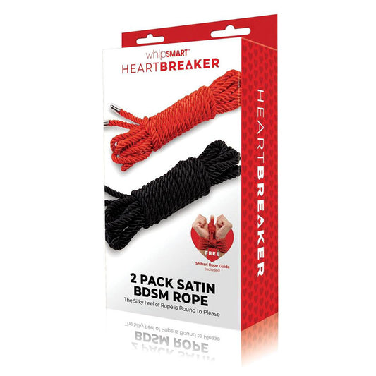 WhipSmart Heartbreaker 2 Pack Satin BDSM Rope - Black & Red Ropes - Set of 2-WS1034