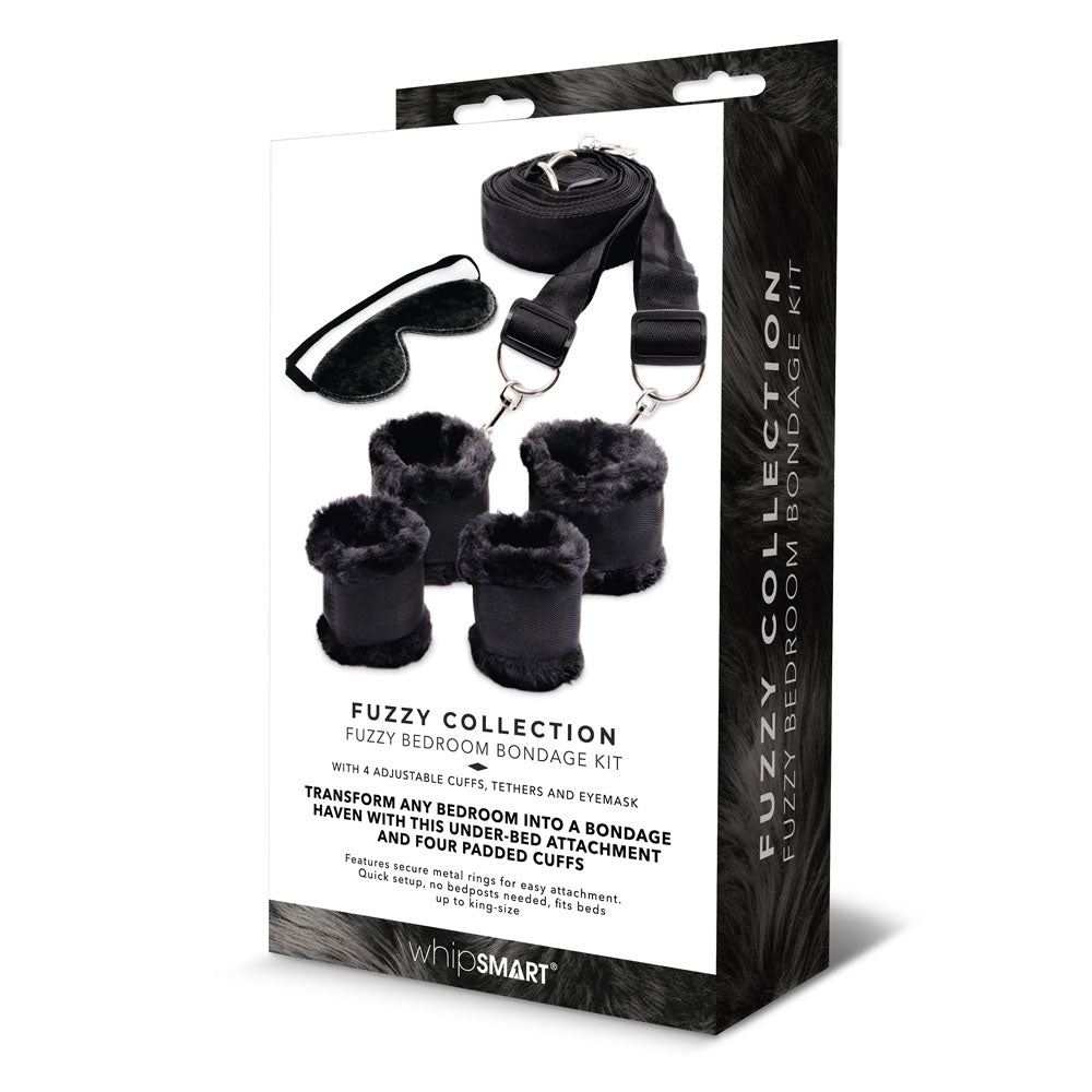 WhipSmart Fuzzy Bedroom Bondage Kit - Black Under The Bed Restraint Set - WS1072
