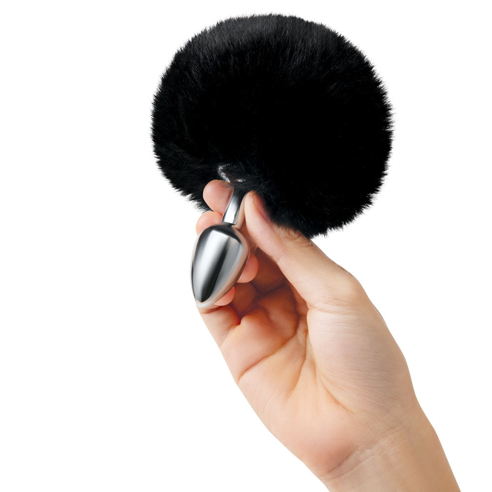 WhipSmart Furry Tales Black Bunny Tail - Metal 6.3 cm Butt Plug with Black Bunny Tail-WS3501