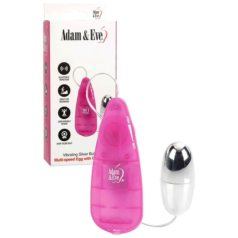 Adam & Eve VIBRATING SILVER BULLET 2.0 - Silver 5.8 cm Bullet with Pink Remote-X857 6200