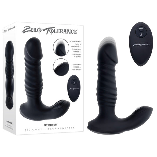 Zero Tolerance STRIKER - Black 16.4 cm USB Rechargeable Thrusting Anal Vibrator with Wireless Remote Control-ZE-RS-4196-2