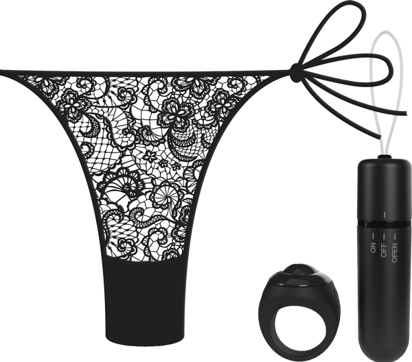 Vibrating Panty Set W/ Remote Ring 4t High Pitch Treble (Black)-4TPNT-BL