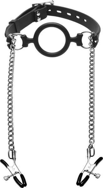 Mutiny Silicone O-Ring Gag With Nipple Clamps-AD770