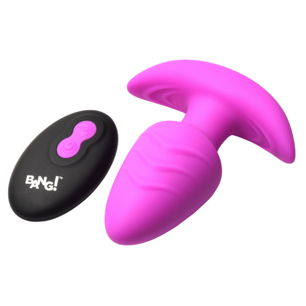 Rotating & Vibrating Silicone Butt Plug w/ Remote (Purple)-AH489-PUR