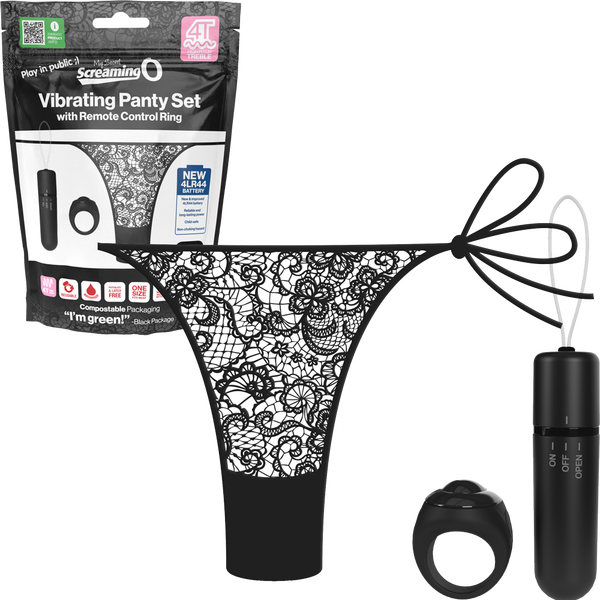 Vibrating Panty Set W/ Remote Ring 4t High Pitch Treble (Black)-4TPNT-BL