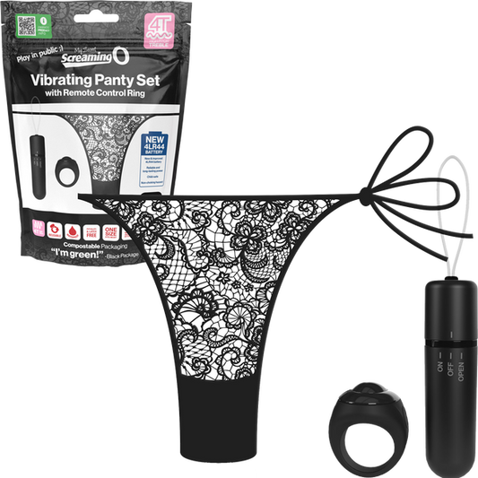 Vibrating Panty Set W/ Remote Ring 4t High Pitch Treble (Black)-4TPNT-BL
