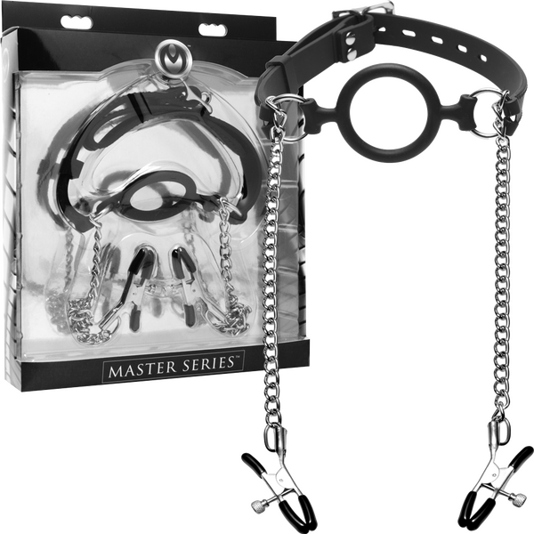 Mutiny Silicone O-Ring Gag With Nipple Clamps-AD770