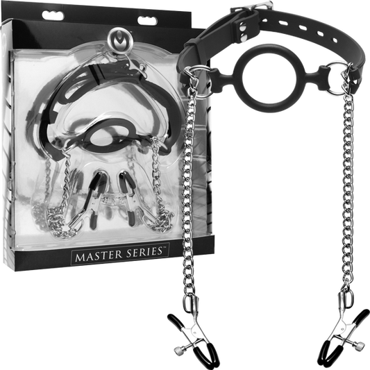Mutiny Silicone O-Ring Gag With Nipple Clamps-AD770