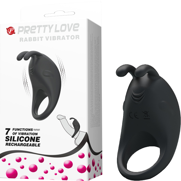 Rechargeable Rabbit Vibrator Cockring (Black)-BI-210152