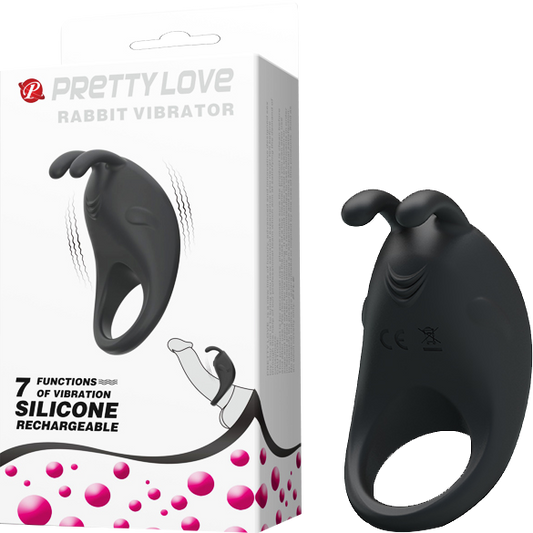 Rechargeable Rabbit Vibrator Cockring (Black)-BI-210152